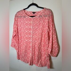 Talbots Coral Patterned Blouse. Size L. Perfect for the Beach!
